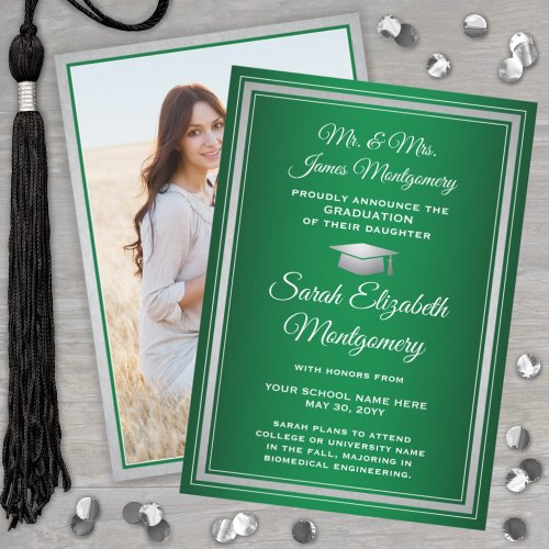 Photo From Parents Green White  Silver Graduation Announcement