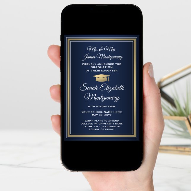 Photo From Parents Navy Gold and White Graduation Announcement (Front Digital)