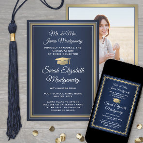 Photo From Parents Navy Gold and White Graduation Announcement