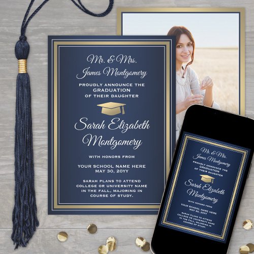 Photo From Parents Navy Gold and White Graduation Announcement