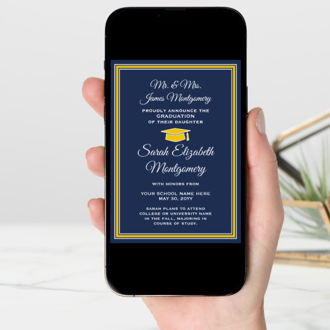 Photo From Parents Navy & Gold Formal Graduation Announcement (Front Digital)