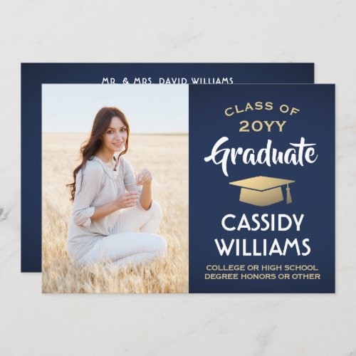 Photo From Parents Navy Gold  White Graduation Announcement