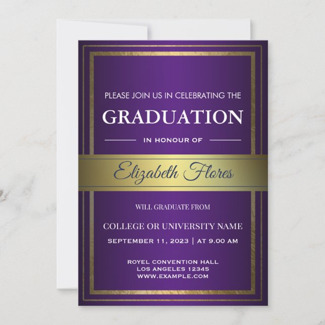 Photo From Parents Purple Gold & White Graduation  Announcement (Front)