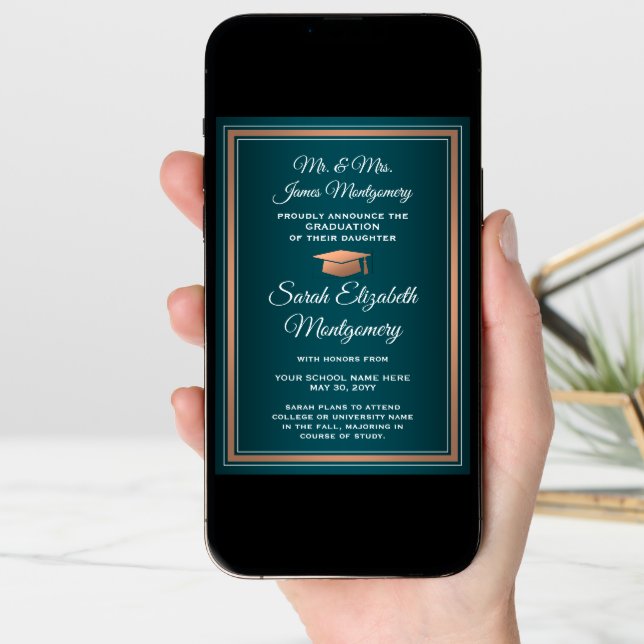 Photo From Parents Teal Copper & White Graduation Announcement (Front Digital)