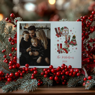 Photo FRustic Patchwork Ho Ho Ho Christmas Holiday Card
