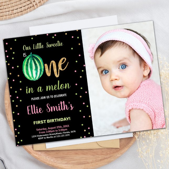 Photo Full Green Watermelon Birthday Invitations (Photo Full Green Watermelon Birthday Invitations)