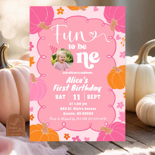 Photo Fun Colorful Pumpkin Fun to be ONE birthday Invitation