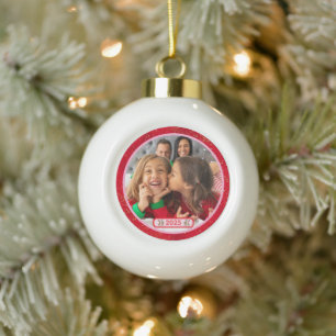 Photo Fun Stomping Reindeers Ceramic Ball Christmas Ornament
