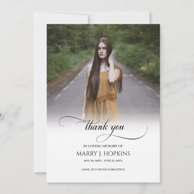 Photo Funeral Calligraphy Script Thank You Cards (Front)
