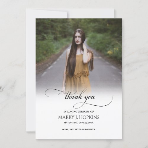 Photo Funeral Calligraphy Script Thank You Cards
