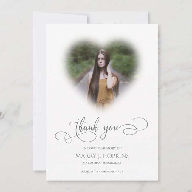 Photo Funeral Calligraphy Script Thank You Cards (Front)
