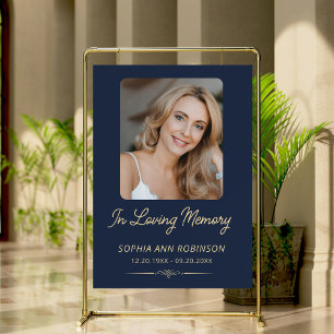 Photo Funeral Gold Script Blue Welcome Sign