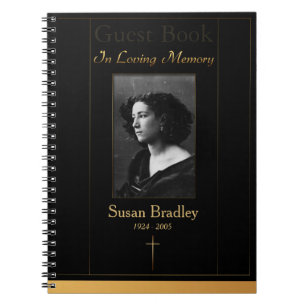 Photo Funeral Guest Book with gold piping + Cross