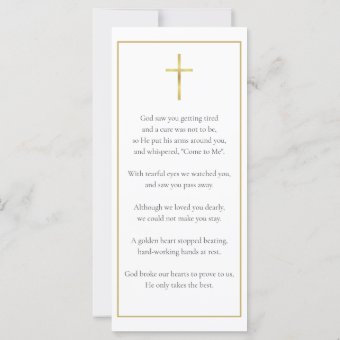 Photo Funeral Memorial Black And Gold Prayer Card 