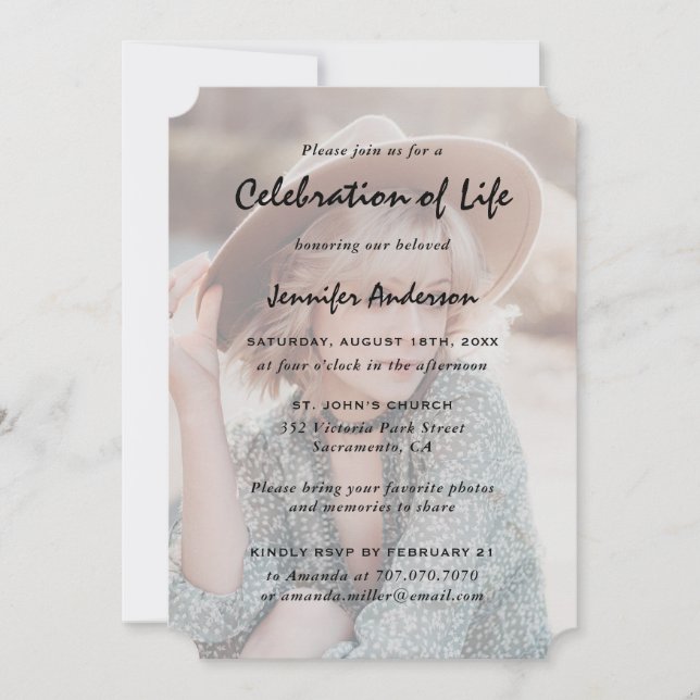 Photo Funeral Memorial Celebration of Life Invitation (Front)