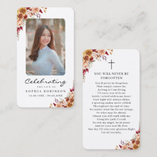 Photo Funeral Memorial Floral Prayer Card