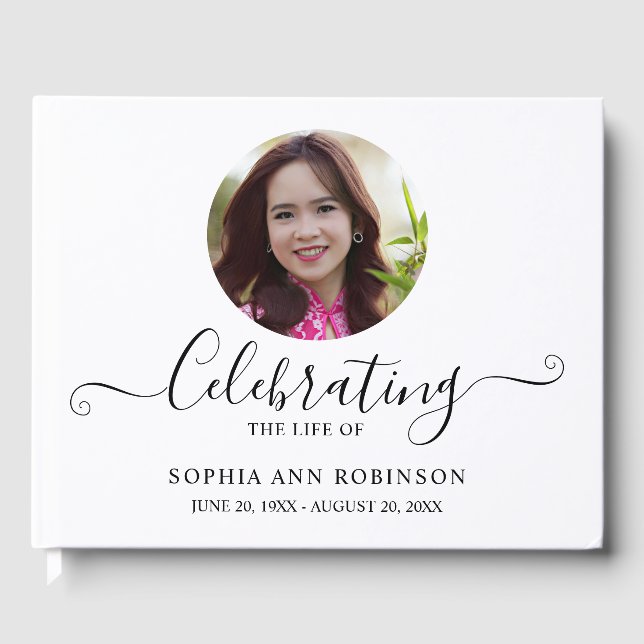 Photo Funeral Memorial Modern Keepsake Guest Book (Front)
