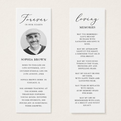 Photo Funeral Memorial Prayer Bookmark Card