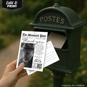 Photo Funeral Newspaper Memorial Thank You Card
