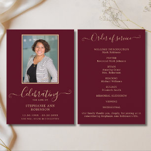 Photo Funeral Order of Service Burgundy Gold Program