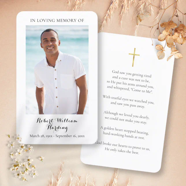 Photo Funeral Sympathy Memorial Prayer Cards | Zazzle