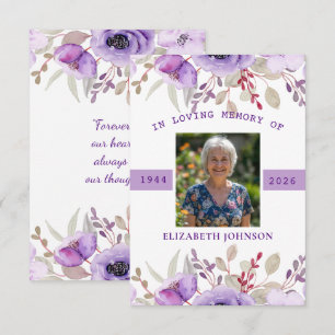 Photo Funeral Sympathy Memorial Purple Floral Note Card