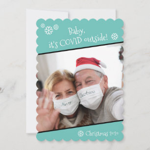 Photo Funny Baby It's Covid Outside BlueChristmas Holiday Card