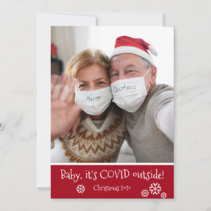 Photo Funny Baby It's Covid Outside Red Christmas Holiday Card