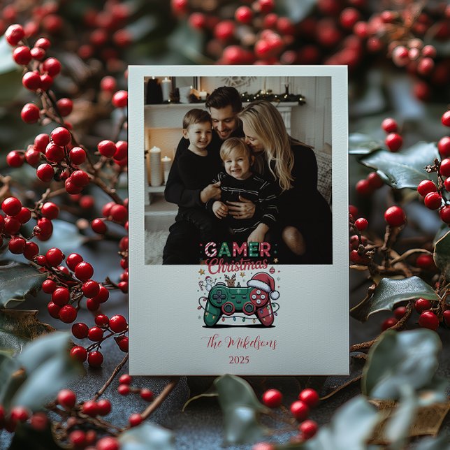Photo Funny Gamer Christmas Holiday Card (Creator Uploaded)