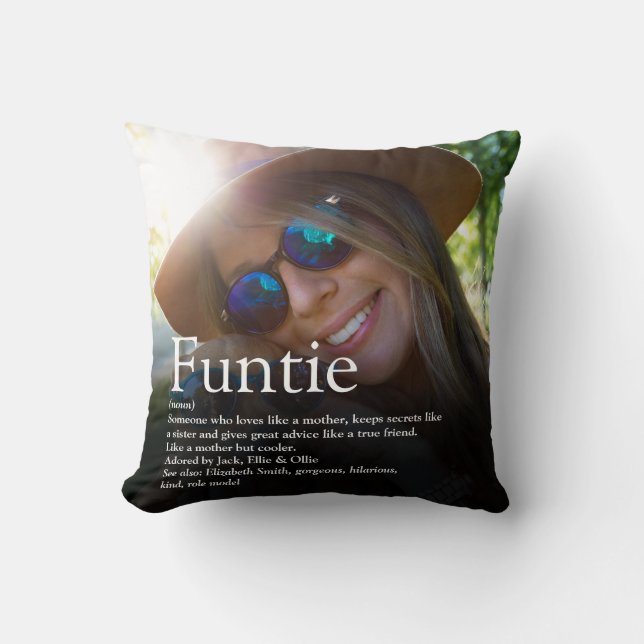 Photo Funny Modern Funtie Aunt Auntie Definition Throw Pillow (Front)