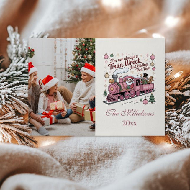 Photo Funny Santa Train Wreck Christmas Holiday Card (Creator Uploaded)