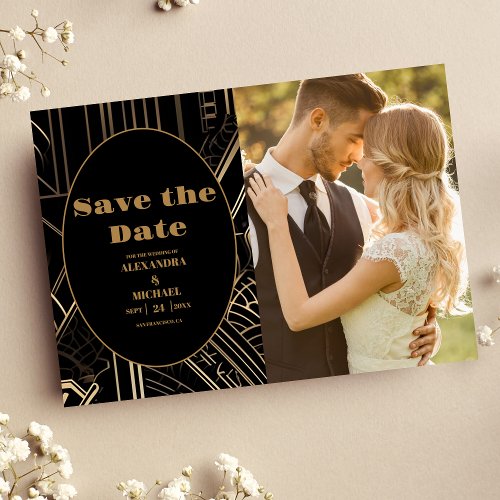 Photo Geometric Art Deco Wedding Save The Date