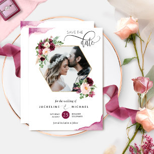 Photo, Geometrical Berry and Blush Floral Wedding Save The Date