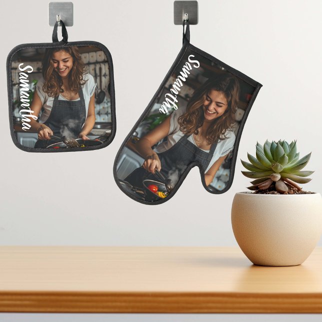 Photo Gift Family Mother's day Monogram Oven Mitt & Pot Holder Set (Creator Uploaded)