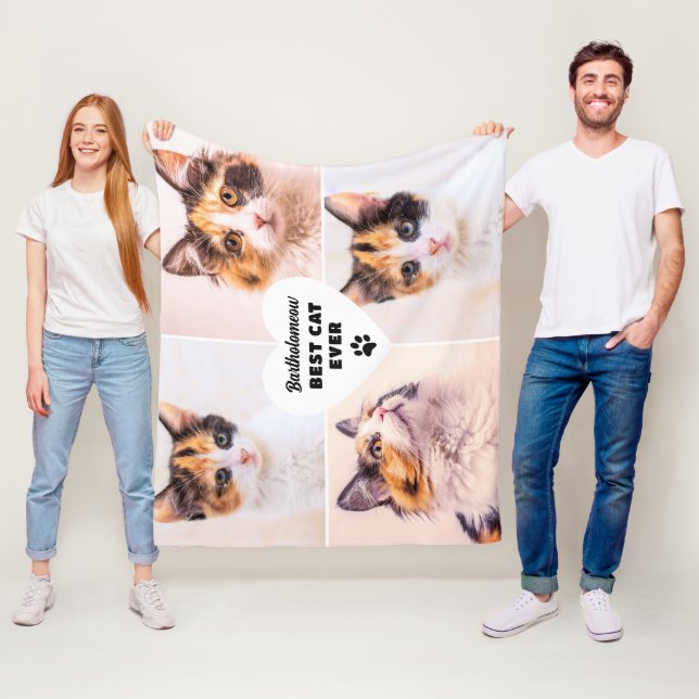 Photo Gift for Cat Dad Personalized Name Pet Photo Fleece Blanket (In Situ)