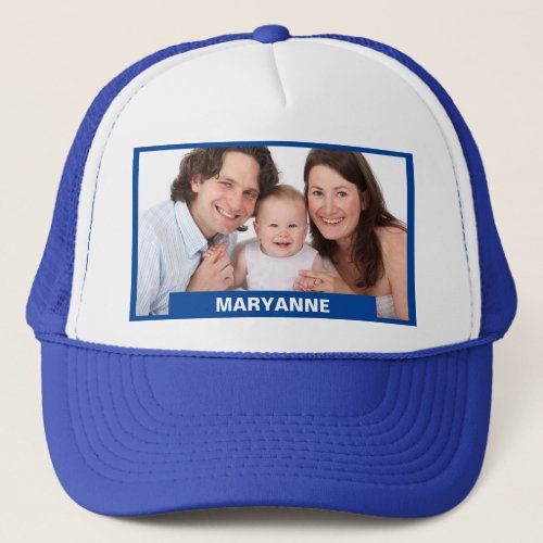 Photo Gift For Dads Add Name Text Blue Trucker Hat