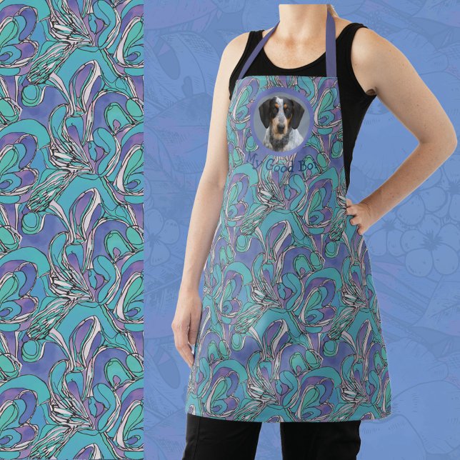 Photo Gift for Dog Mom Grandma Pretty Aqua Purple  Apron (Creator Uploaded)