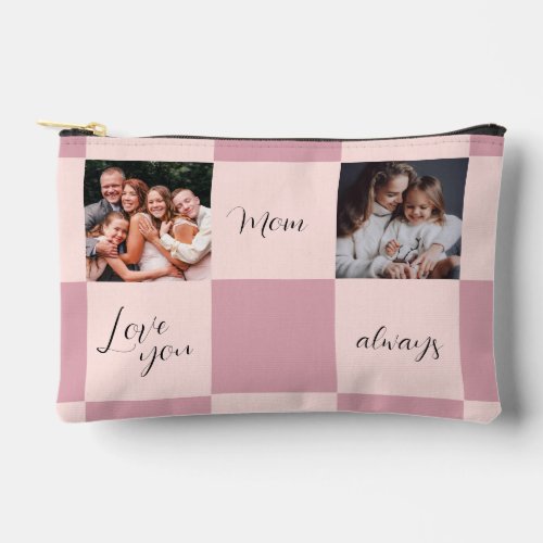 Photo gift Love you Mom always pink checkerboard Accessory Pouch