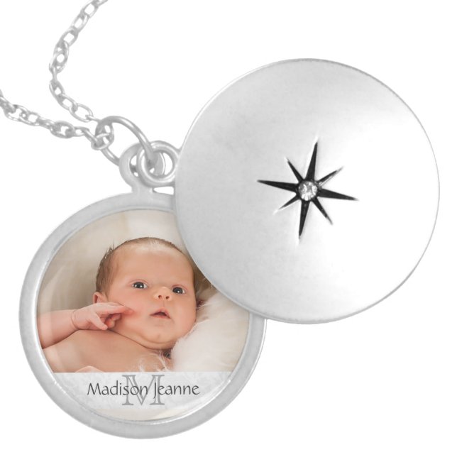 Photo Gift Necklace - White/ Monogram, Custom Text (Front)