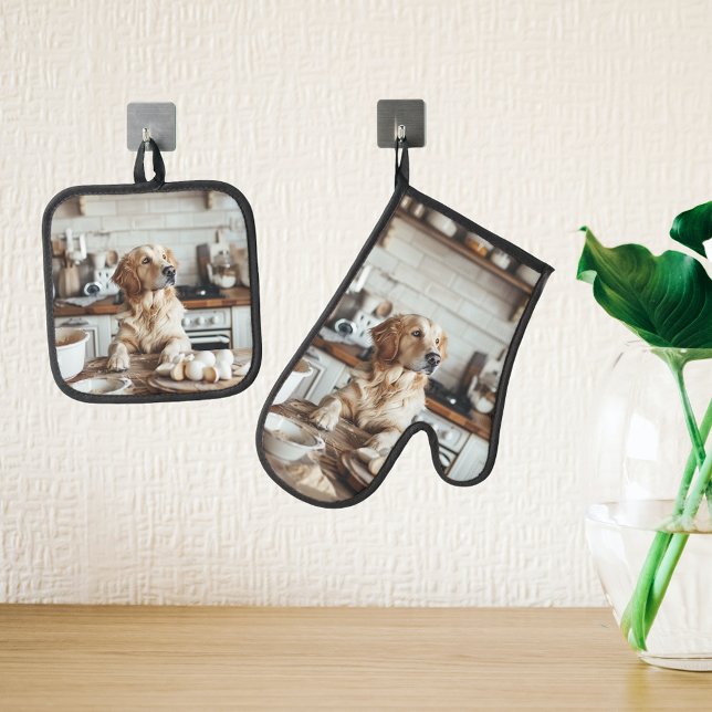 Photo Gift Pet Dog Cat Family Oven Mitt & Pot Holder Set (Creator Uploaded)