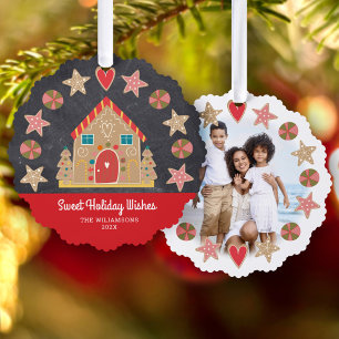 Photo Gingerbread Sweet Holiday Wishes Chalkboard Ornament Card