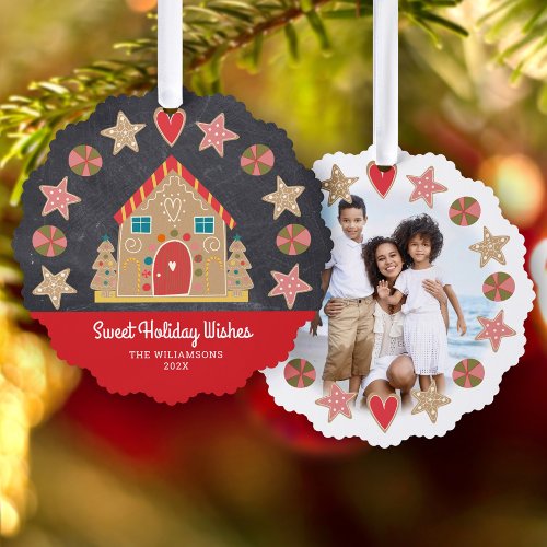 Photo Gingerbread Sweet Holiday Wishes Chalkboard Ornament Card