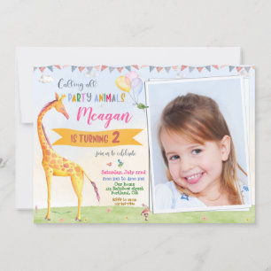 Photo Giraffe birthday invitation Safari jungle