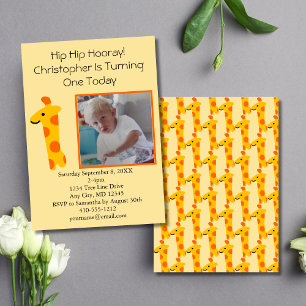 Photo Giraffe Orange and Yellow 1st Birthday Invitation