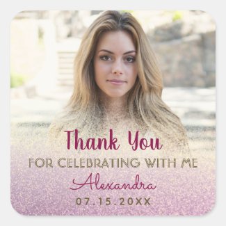 Photo Girl Birthday Thank You Square Sticker