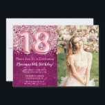 Photo Girl Magenta Pink Glitter 18th Birthday Invitation<br><div class="desc">Photo 18th Birthday Invitation Girly Magenta and Pink Glitter 18th birthday party invitation for a 18 year old girl with modern script writing and fun foil balloons.</div>