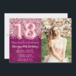 Photo Girl Magenta Pink Glitter 18th Birthday Invitation<br><div class="desc">Photo 18th Birthday Invitation Girly Magenta and Pink Glitter 18th birthday party invitation for a 18 year old girl with modern script writing and fun foil balloons.</div>