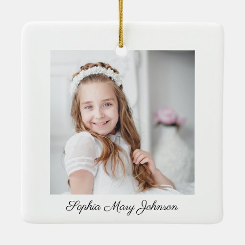 Photo Girl Religious Cross First Communion Ceramic Ornament