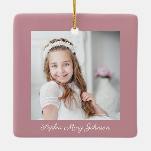Photo Girl Religious Cross Pink First Communion Ceramic Ornament