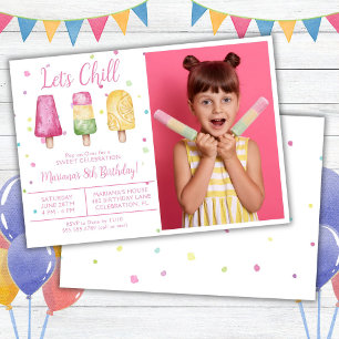 Photo Girl Summer Let's Chill Popsicle Birthday Invitation